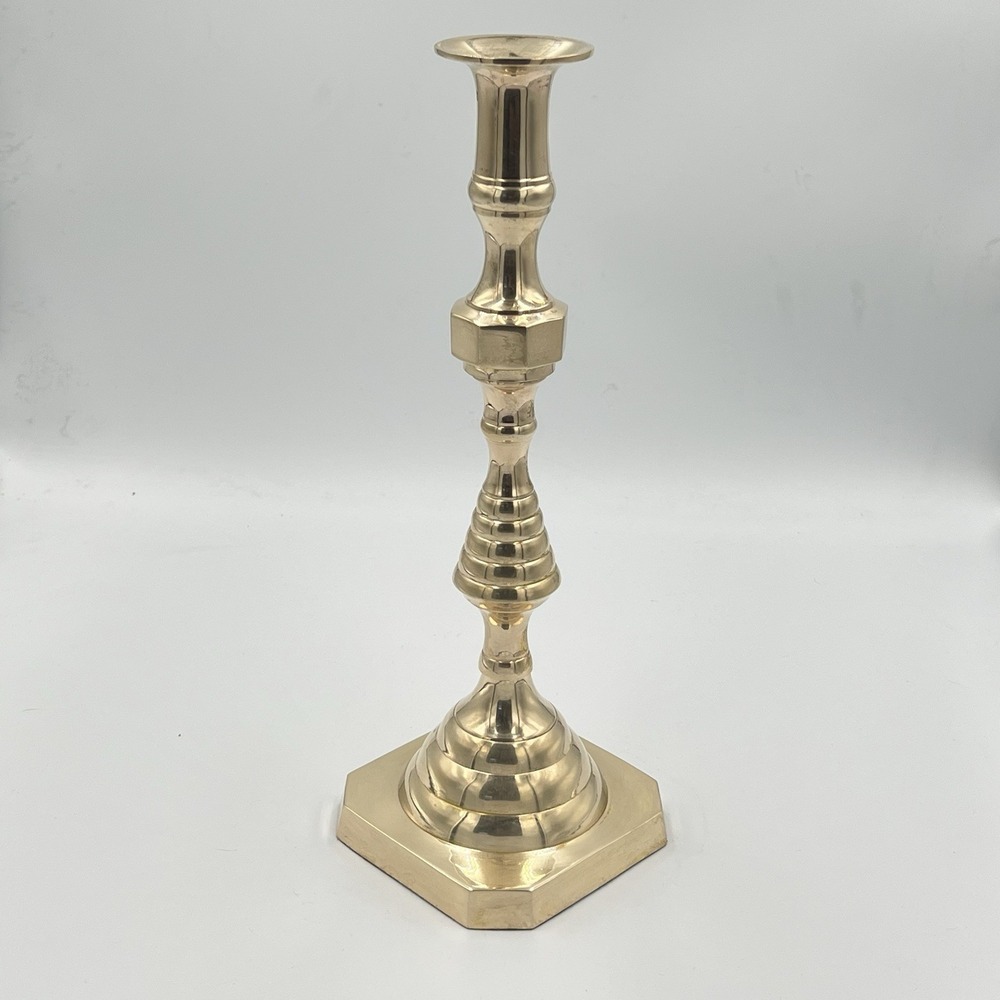 Antique Victorian Brass Candle Holders Candleholder 12"T 4 3/8"Sq Base Baldwin ?